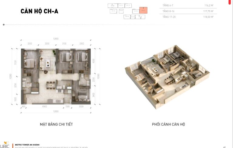 Mặt bằng căn hộ mẫu A Metro Tower An Khánh