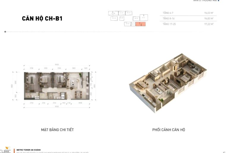 Mặt bằng căn hộ mẫu B1 Metro Tower An Khánh