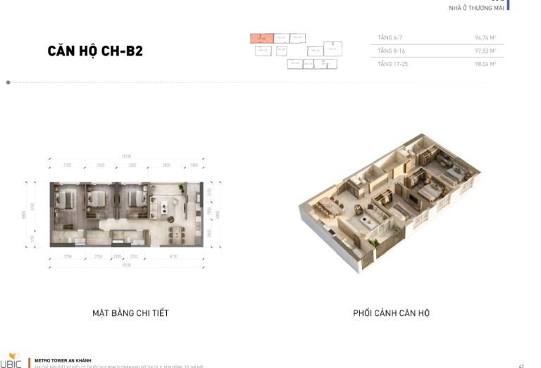 Mặt bằng căn hộ mẫu B2 Metro Tower An Khánh