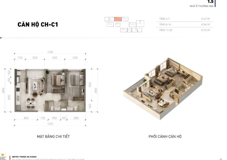 Mặt bằng căn hộ mẫu C1 Metro Tower An Khánh