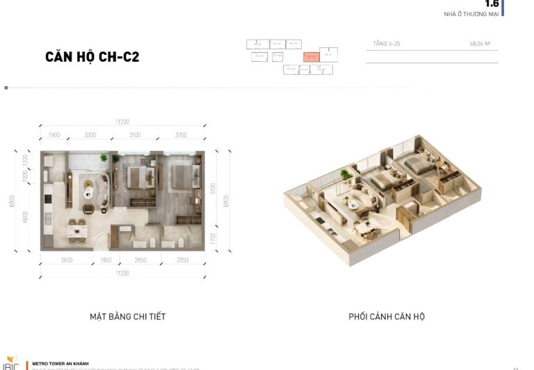 Mặt bằng căn hộ mẫu C2 Metro Tower An Khánh