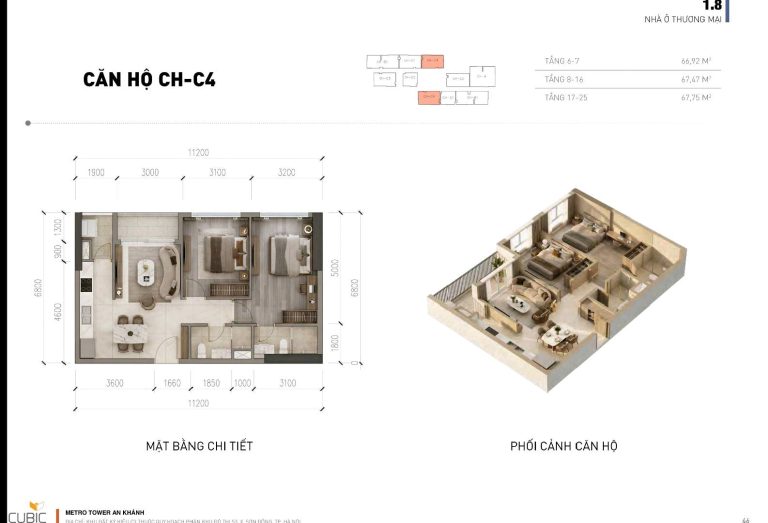 Mặt bằng căn hộ mẫu C4 Metro Tower An Khánh