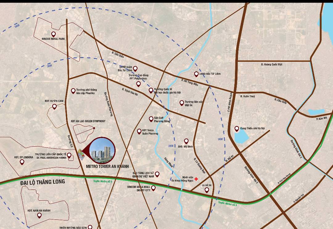 Bản đồ minh họa vị trí Metro Tower An Khánh tại khu Tây Hà Nội
